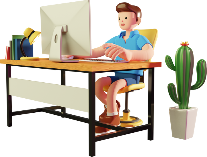 male work from home 3D character element